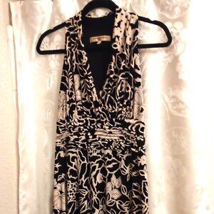 Evan-Picone Dress Black & Cream Floral - Halter Style - Size 6